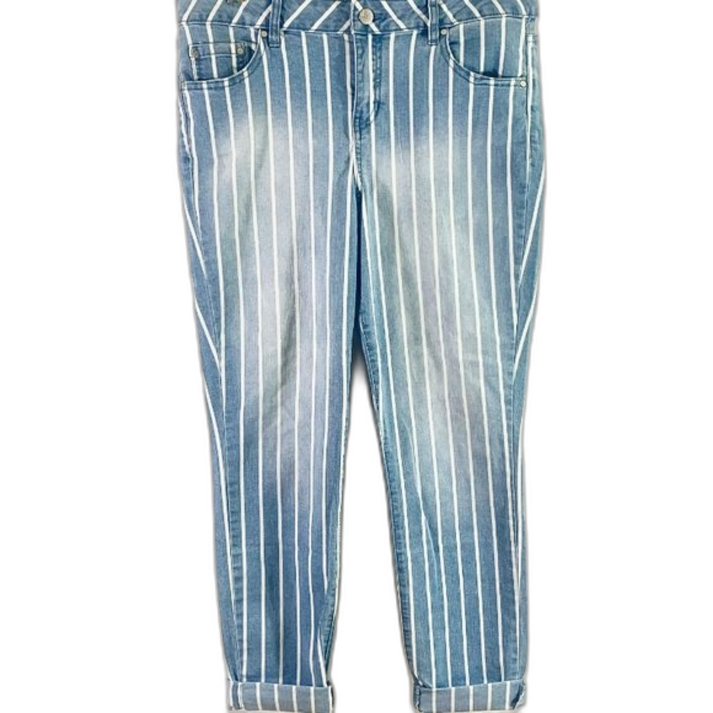 d. JEANS White Pin Striped Cropped Jeans Blue Size 4